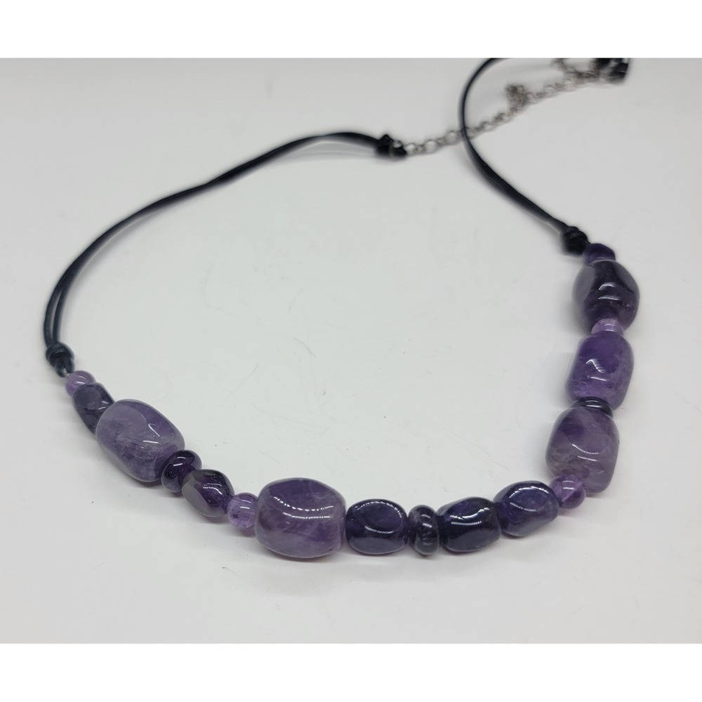 Natural Chunky Purple Amethyst and Hematite Stones Artisan Boho Choker Necklace